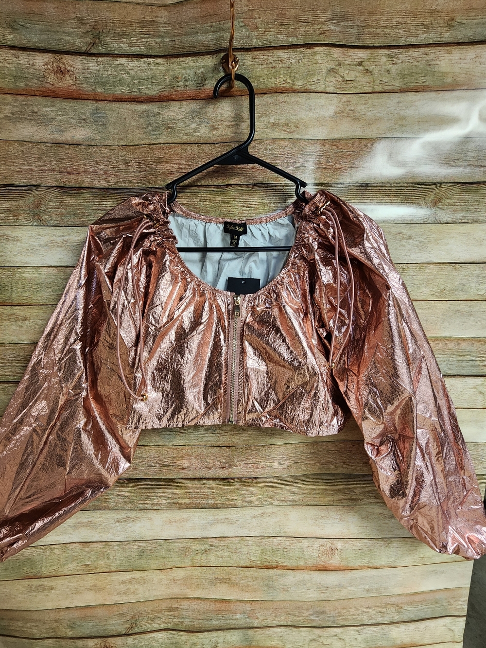 Kaylee Kollection Metallic Rose Gold Cropped Jacket - Women Tops
